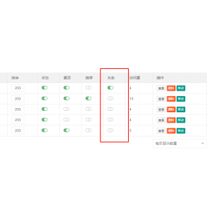 PbootCMS后臺內容列表增加頭條顯示開關